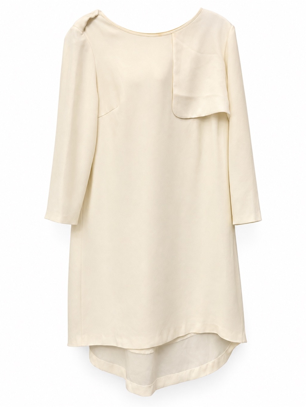 Club Monaco Cream Long-Sleeve Shift Dress with Draped Panel